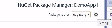 Screenshot of the settings button for the NuGet package sources